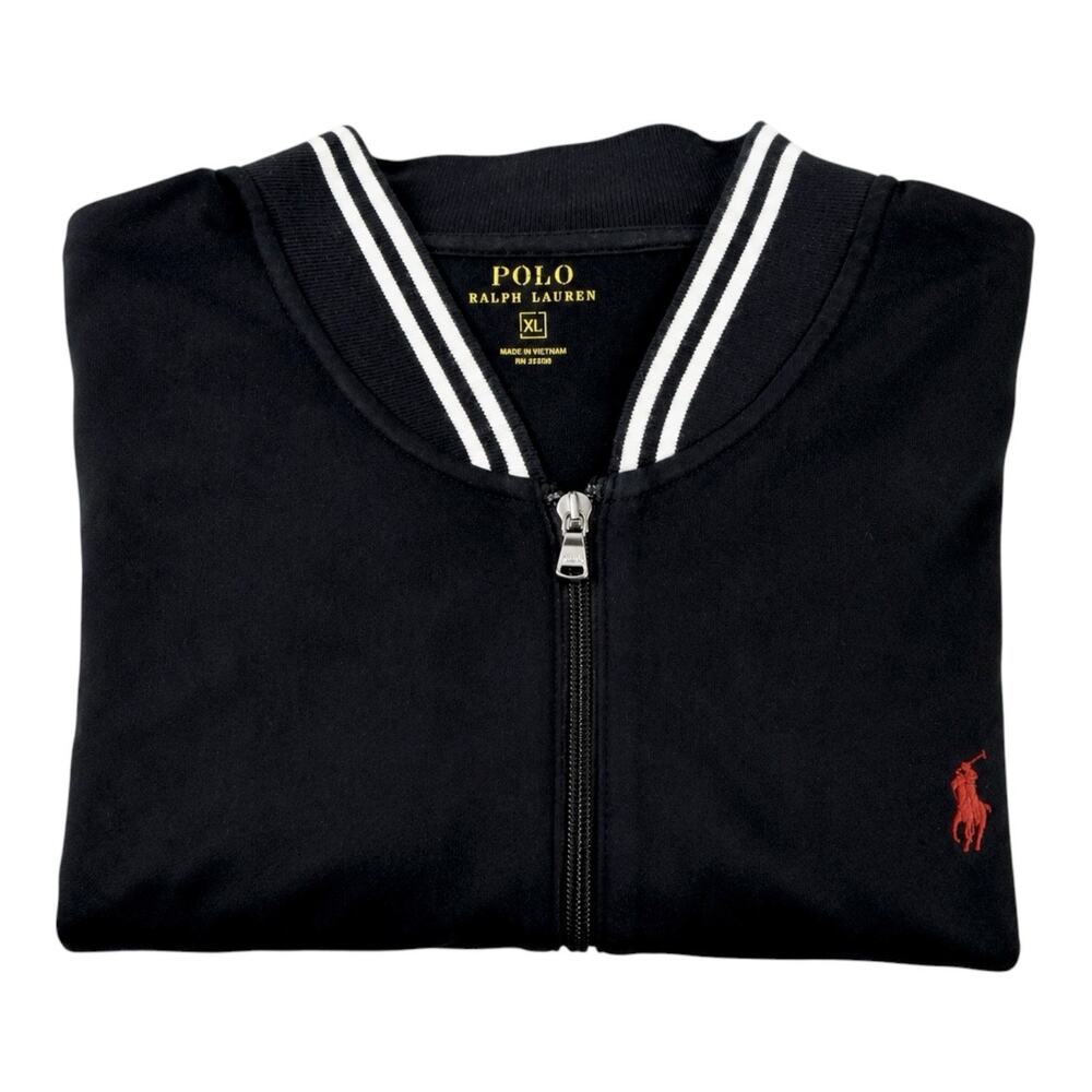 Polo Ralph‎ Lauren Track Jacket Mens XL Black Full Zip Red Pony Mock Neck